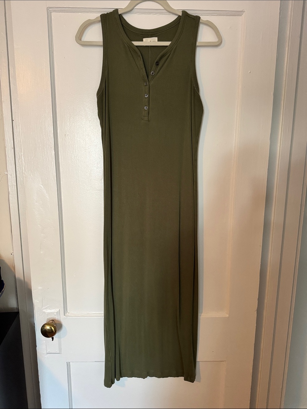 Lou & Grey Olive Ribbed Button Henley Maxi Dress